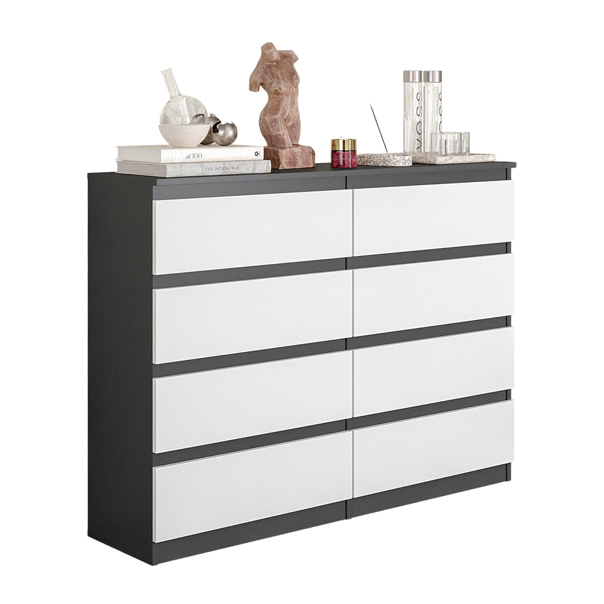 GABRIEL - Komoda se 8 šuplíky - Skříň na oblečení do ložnice - Antracit / Bílá matná - H92cm Š120cm D33cm