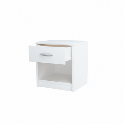 JULIA - Noční stolek - Stolík vedle postele s 1 šuplíkem - Bílý matný povrch H45cm Š39cm D35cm