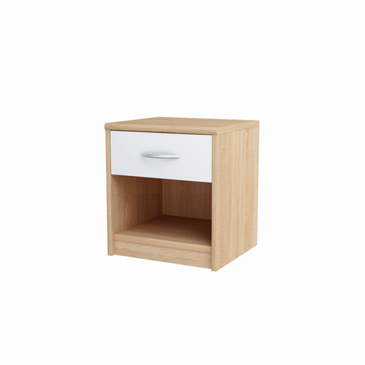 JULIA - Noční stolek - Stolík vedle postele s 1 šuplíkem - Sonoma dub / bílý matný - Výška 45 cm, šířka 39 cm, hloubka 35 cm.