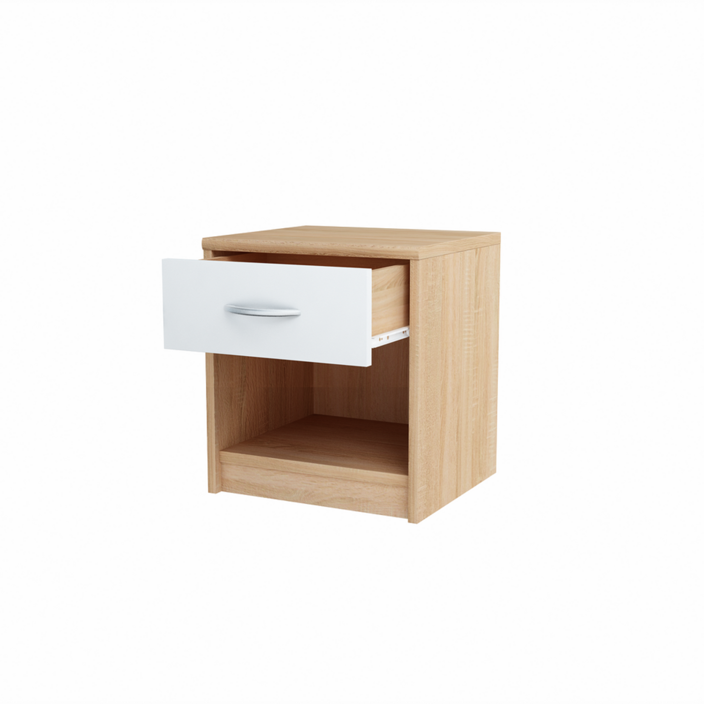 JULIA - Noční stolek - Stolík vedle postele s 1 šuplíkem - Sonoma dub / bílý matný - Výška 45 cm, šířka 39 cm, hloubka 35 cm.