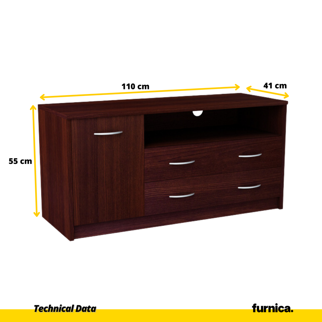 JULIA - TV stojan s 2 šuplíky a 1 dveřmi - wenge H55cm W110cm D41cm