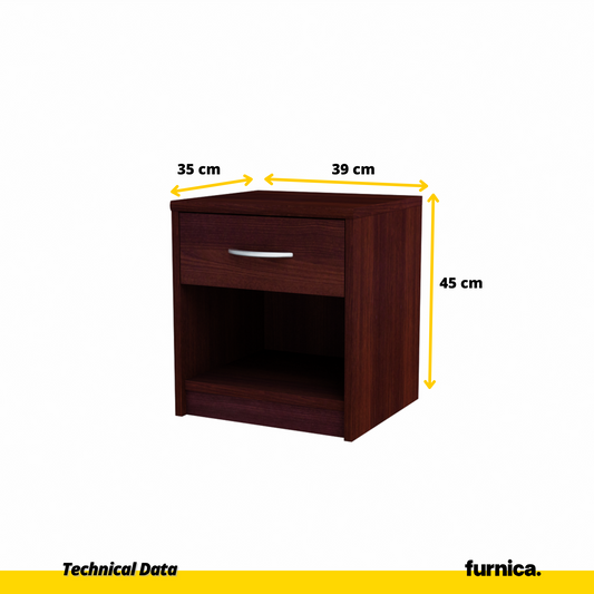 JULIA - Noční stolek - Stolík vedle postele s 1 šuplíkem - Wenge H45cm W39cm D35cm