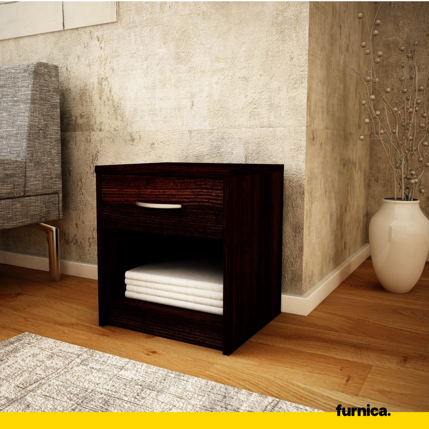JULIA - Noční stolek - Stolík vedle postele s 1 šuplíkem - Wenge H45cm W39cm D35cm