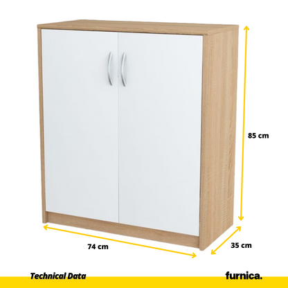 JULIA - Skříň s policemi - 2 dveře - Sonoma dub / bílý matný - V85cm Š74cm H35cm