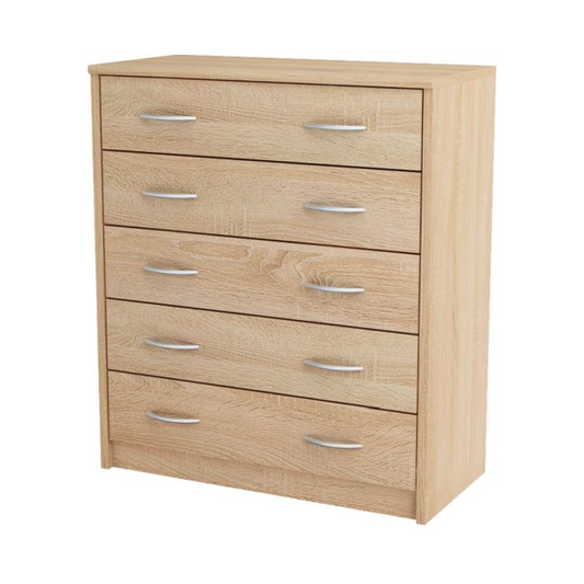 JULIA - Komoda se 5 zásuvkami - Skříň na uložení oblečení do ložnice - Sonoma dub - V85cm Š74cm H35cm