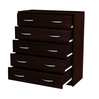 JULIA - Komoda se 5 šuplíky - Skříň na uložení oblečení do ložnice - Wenge - V85cm Š74cm H35cm