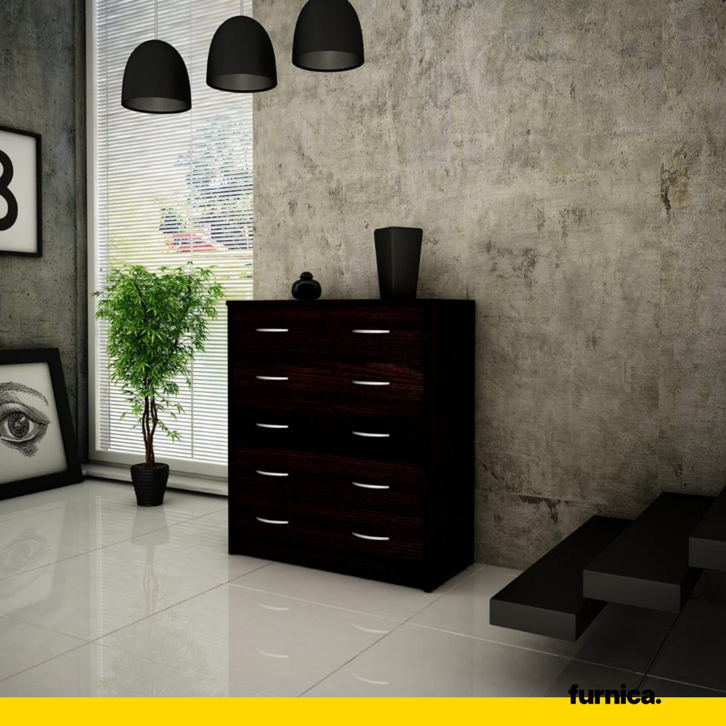 JULIA - Komoda se 5 šuplíky - Skříň na uložení oblečení do ložnice - Wenge - V85cm Š74cm H35cm