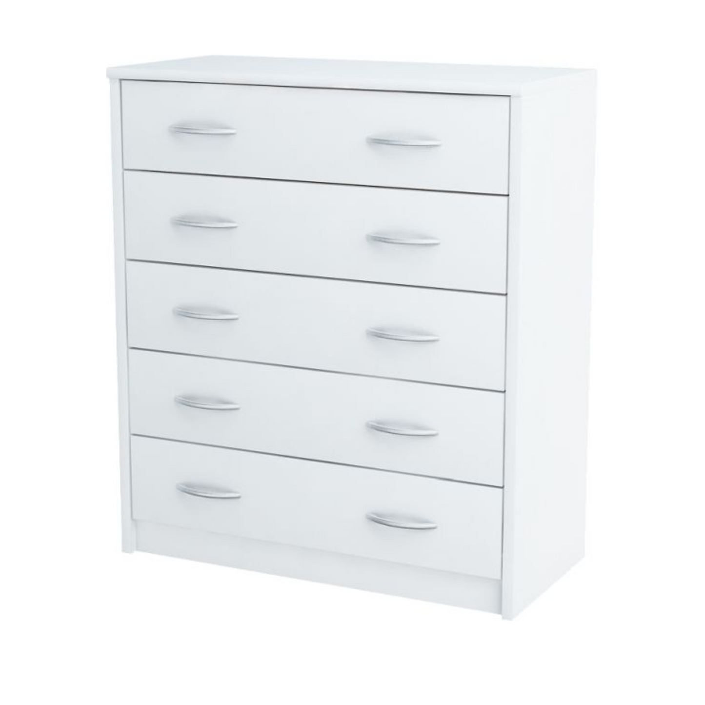 JULIA - Komoda se 5 šuplíky - Skříň na uložení oblečení do ložnice - Bílá matná barva - Výška 85 cm, šířka 74 cm, hloubka 35 cm.