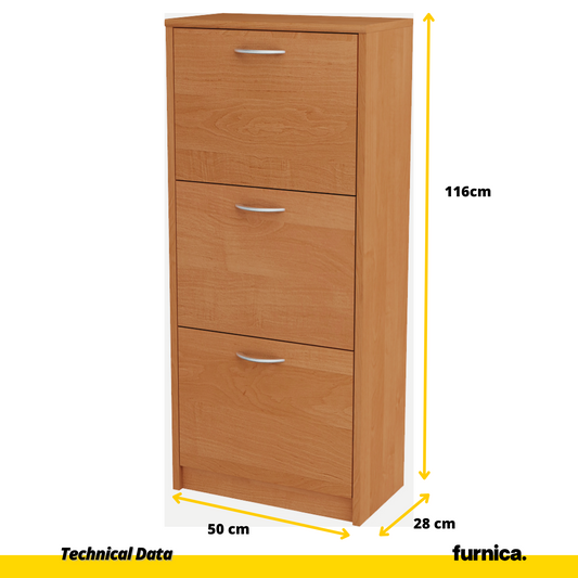 JULIA - Botník na boty - úložný prostor se 3 patry - ořechový H116cm Š50cm H28cm