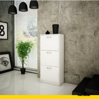 JULIA - Botník na boty - 3 patra úložného prostoru - bílý matný povrch H116cm Š50cm Hl28cm