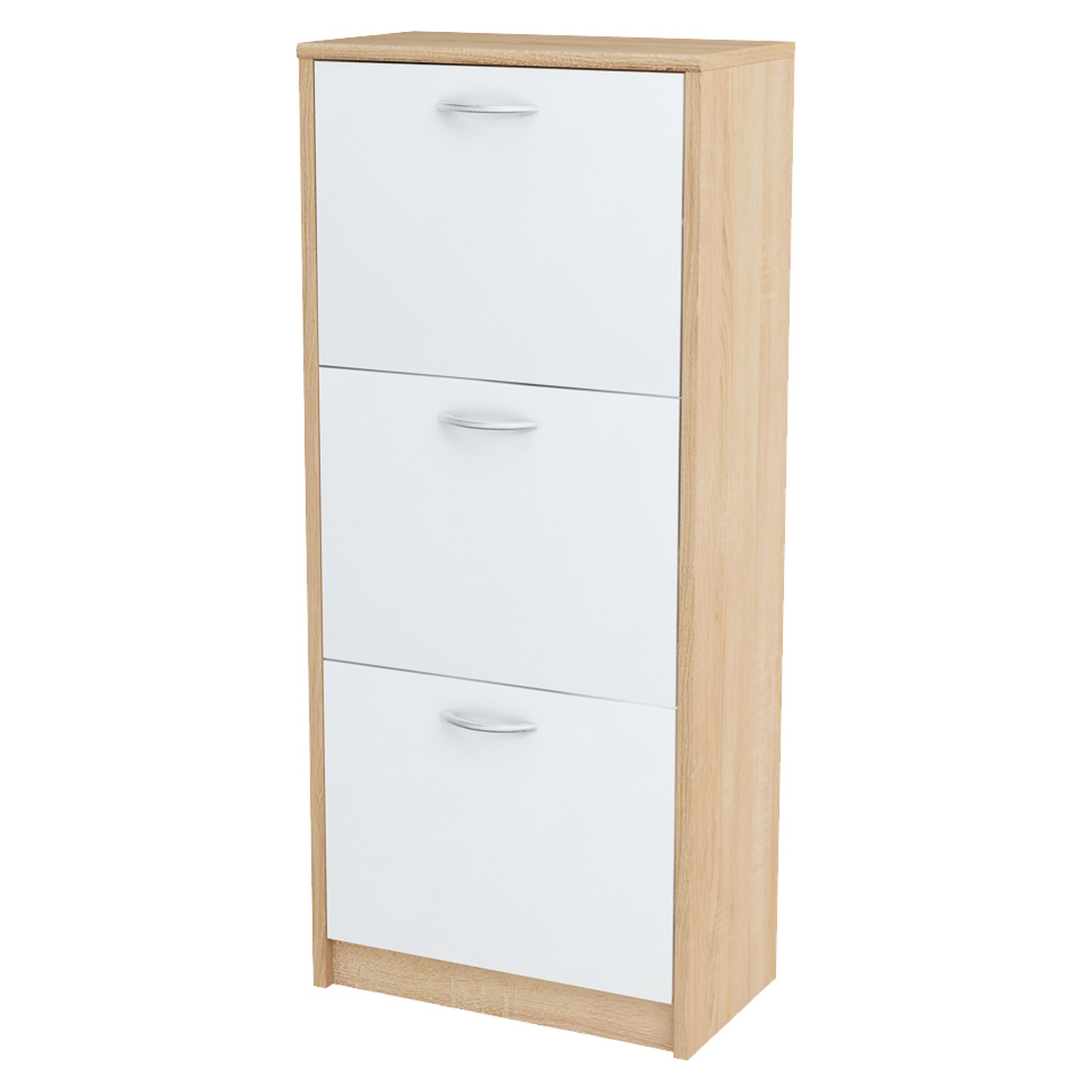 JULIA - Botník na boty - 3 patra úložného prostoru - Sonoma dub / bílý matný - Výška 116 cm, šířka 50 cm, hloubka 28 cm.
