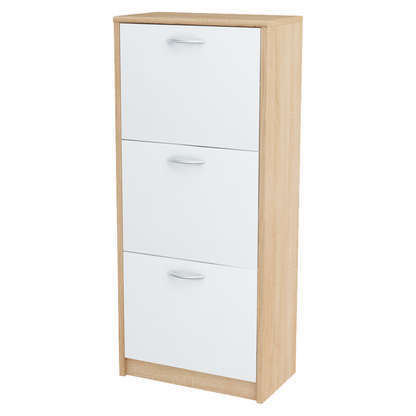 JULIA - Botník na boty - 3 patra úložného prostoru - Sonoma dub / bílý matný - Výška 116 cm, šířka 50 cm, hloubka 28 cm.