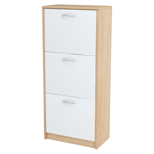 JULIA - Botník na boty - 3 patra úložného prostoru - Sonoma dub / bílý matný - Výška 116 cm, šířka 50 cm, hloubka 28 cm.