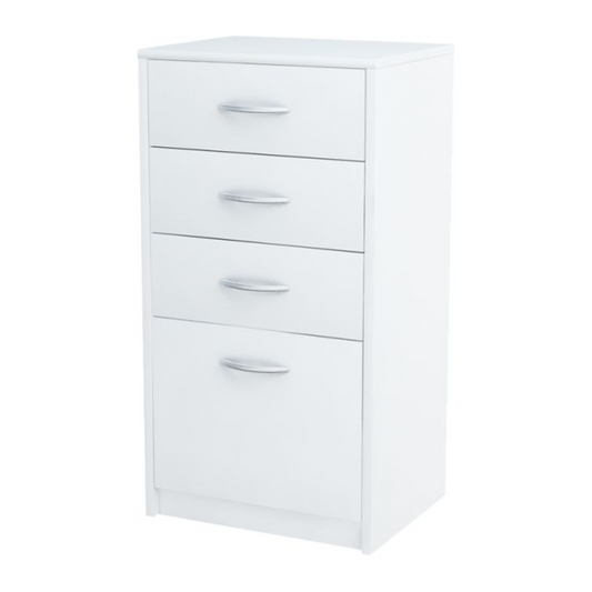 JULIA - Komoda se 4 zásuvkami - Skříň na uložení oblečení do ložnice - Bílá matná barva - Výška 85 cm, šířka 45 cm, hloubka 35 cm.