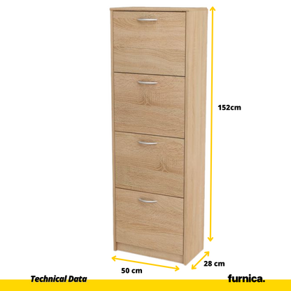 JULIA - Botník na boty - 4 patra úložného prostoru - Sonoma dub - Výška 152 cm, šířka 50 cm, hloubka 28 cm.