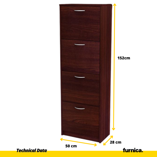 JULIA - Botník na boty - 4 patra úložného prostoru - Wenge - V152cm Š50cm H28cm