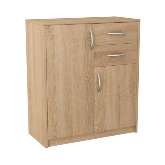 JULIA - Komoda se 2 šuplíky a 2 dveřmi - Skříň na oblečení do ložnice - Sonoma dub - Výška 85 cm, šířka 74 cm, hloubka 35 cm.