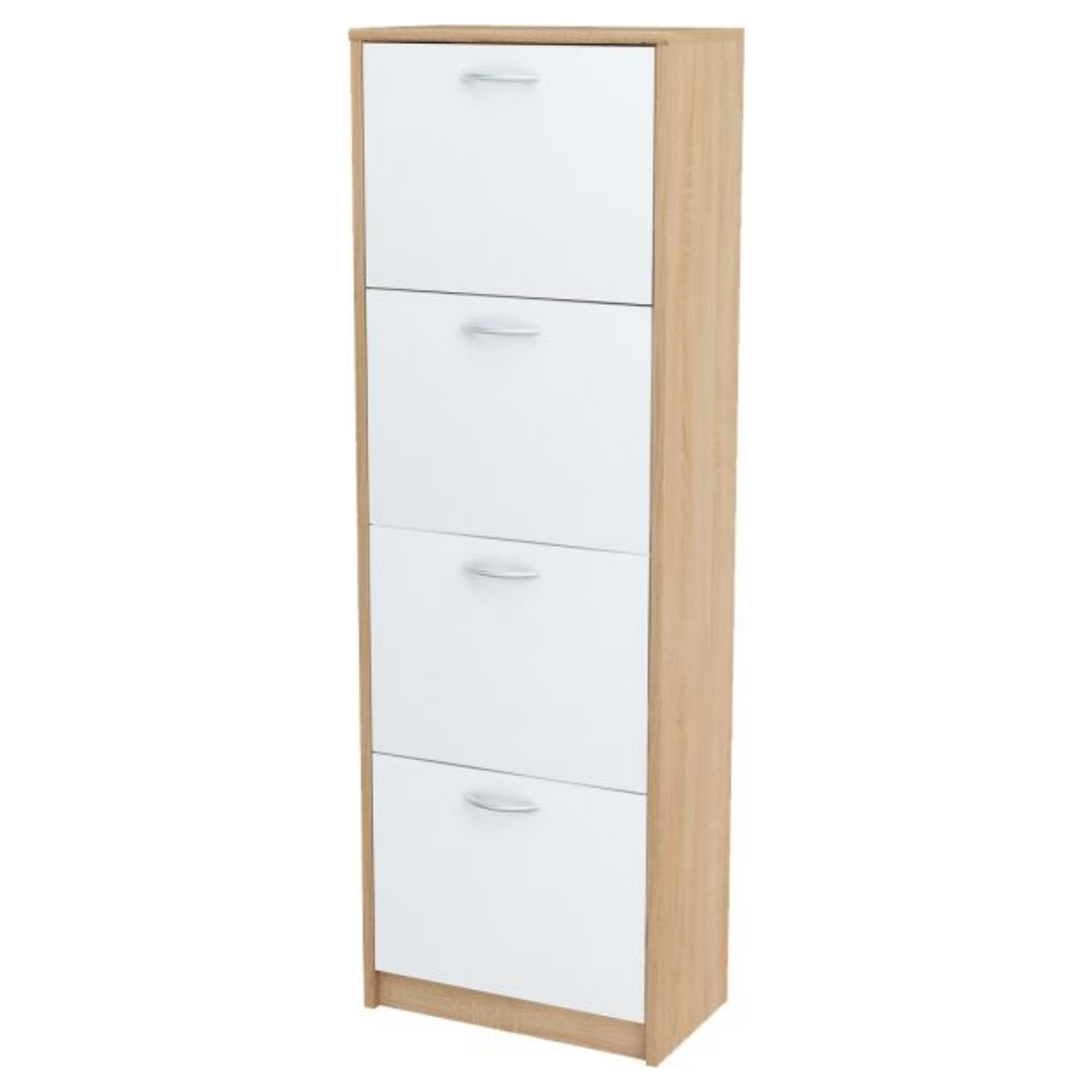 JULIA - Botník na boty - 4 patra úložného prostoru - Sonoma dub / bílý matný - Výška 152 cm, šířka 50 cm, hloubka 28 cm.