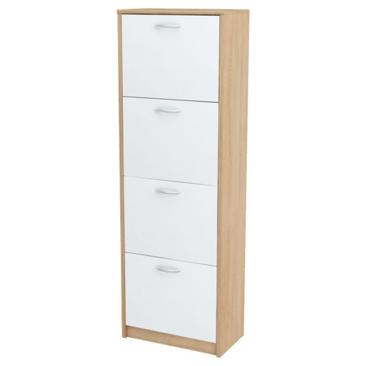 JULIA - Botník na boty - 4 patra úložného prostoru - Sonoma dub / bílý matný - Výška 152 cm, šířka 50 cm, hloubka 28 cm.