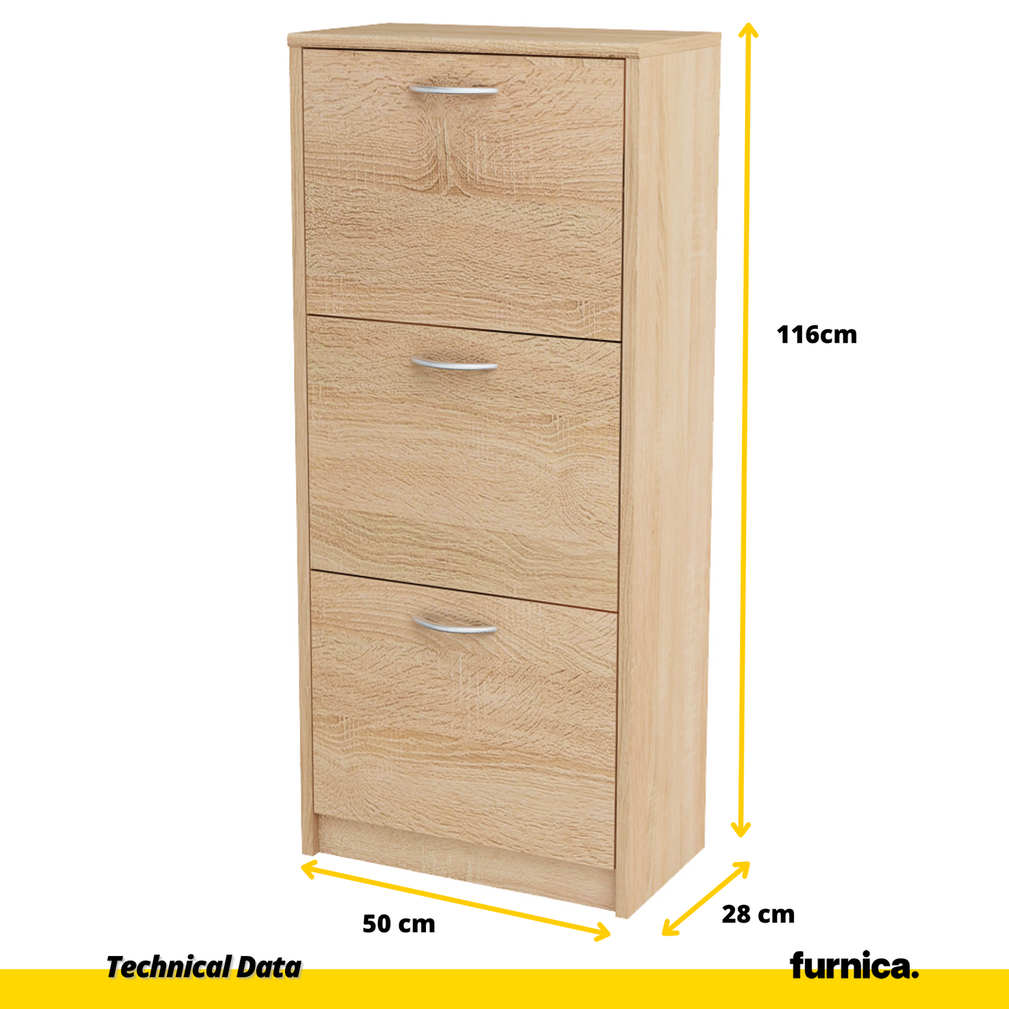 JULIA - Botník na boty - úložný prostor se 3 patry - Sonoma dub - Výška 116 cm, šířka 50 cm, hloubka 28 cm.