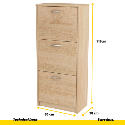 JULIA - Botník na boty - úložný prostor se 3 patry - Sonoma dub - Výška 116 cm, šířka 50 cm, hloubka 28 cm.