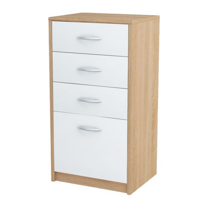 JULIA - Komoda se 4 zásuvkami - Skříň na uložení oblečení do ložnice - Sonoma dub / bílý matný povrch - Výška 85 cm, šířka 45 cm, hloubka 35 cm.