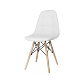 ANGELO - Kvalitní ekokožená jídelní / kancelářská židle s knoflíky a dřevěnými nohami - bílá