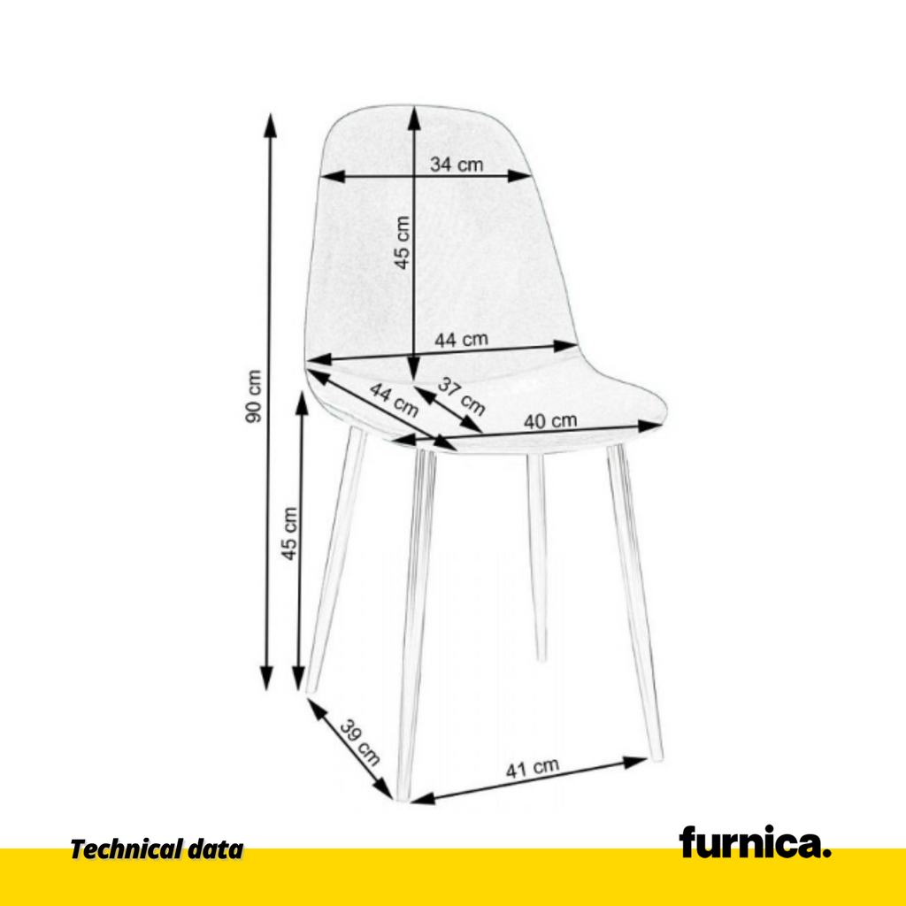 FLAVIO - Odolná sametová židle s čalouněním z veluru a černými kovovými nohami - žlutá