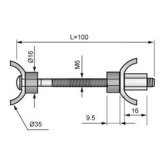 M6x100mm pracovní deska spojovací prvek (2) – Furnica