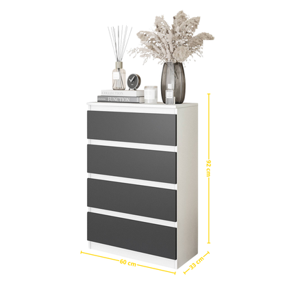 GABRIEL - Komoda se 4 šuplíky - Skříň na oblečení do ložnice - Bílá matná / Antracit - H92cm Š60cm D33cm (2)