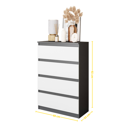 GABRIEL - Komoda se 4 šuplíky - Skříň na oblečení do ložnice - Antracit / Bílá matná - H92cm Š60cm D33cm (2)
