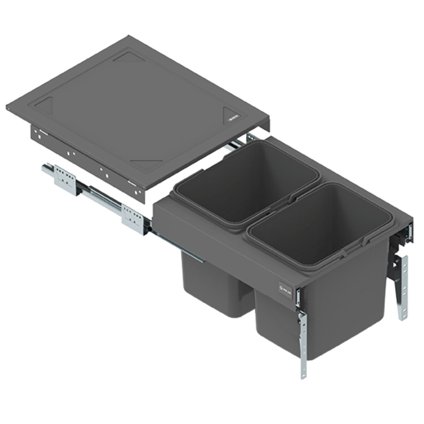 Koš na tříděný odpad 2x15 l - skříňka 45 cm, hloubka 480 mm, výška 320 mm - antracitově šedá