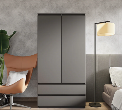 JOELLE - Skříň se 2 dveřmi a 2 zásuvkami - Antracit - H180cm Š90cm D50cm (3)