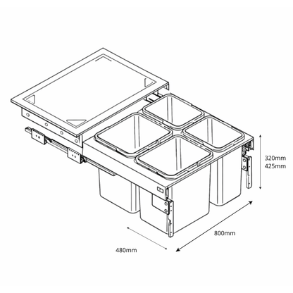 Koš na tříděný odpad s tlumeným zavíráním - 4x15 l nebo 4x20 l - skříňka 80 cm