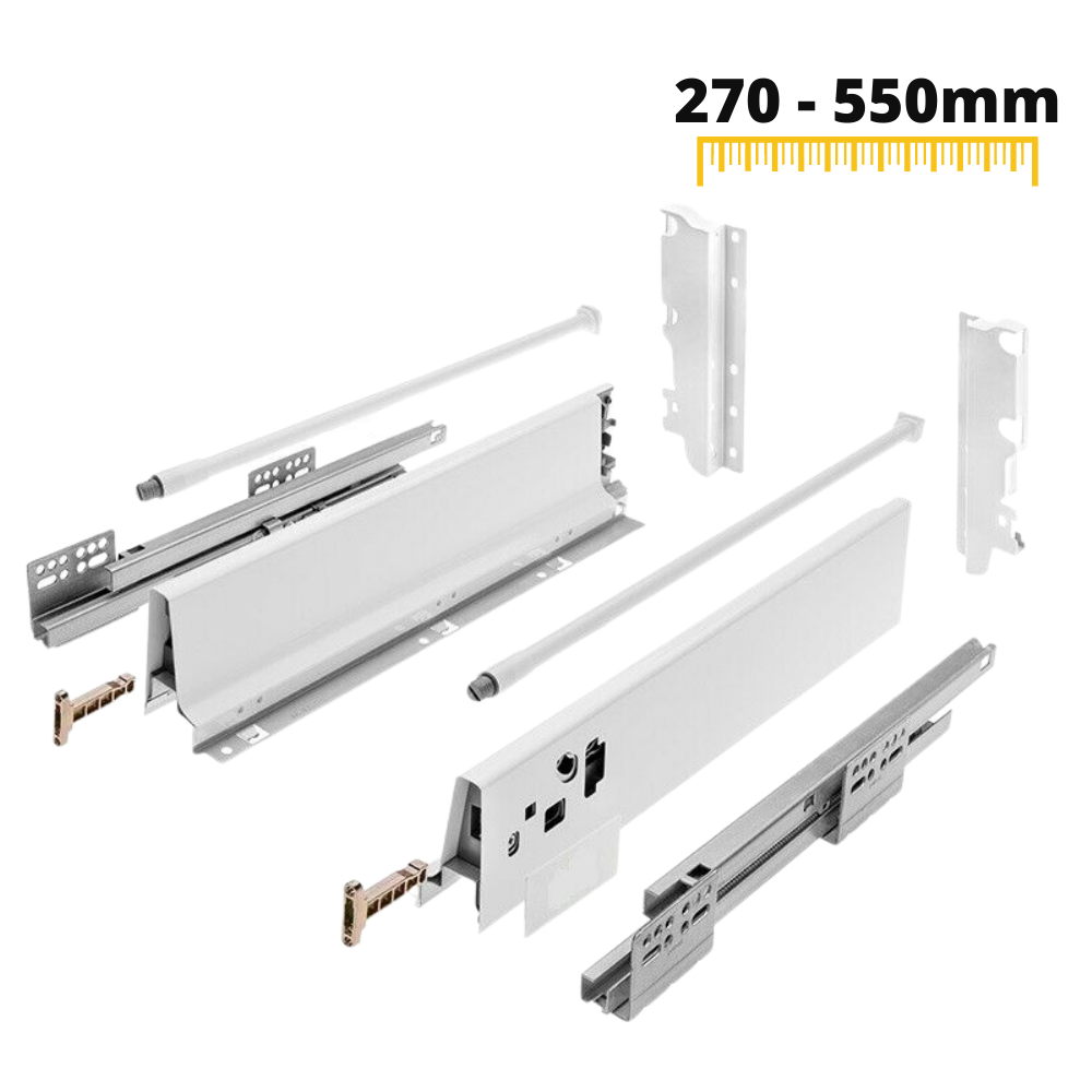 Sada systému zavírání zásuvek s tlumením, VYSOKÁ, V: 185 mm, bílá (4) – Furnica