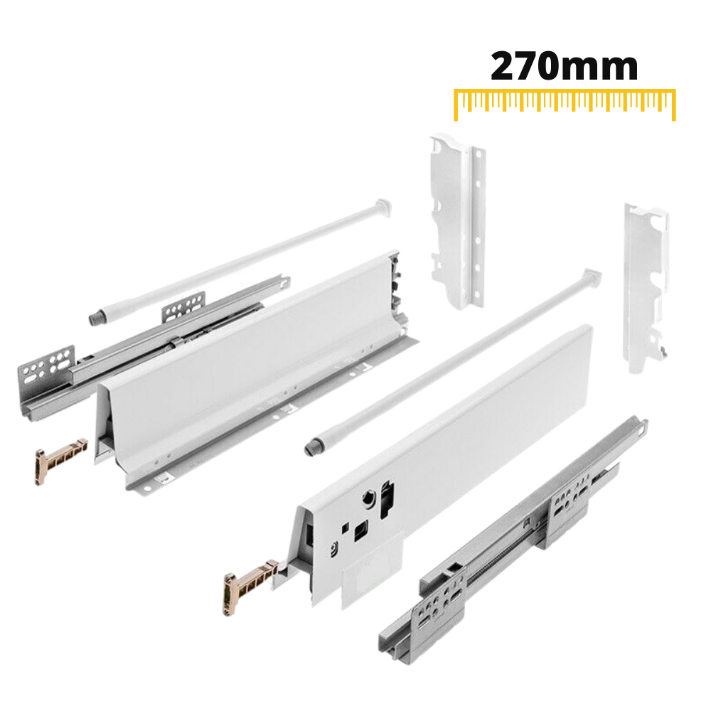 Sada systému zavírání zásuvek s tlumením, VYSOKÁ, V: 185 mm, bílá – 270mm – Furnica