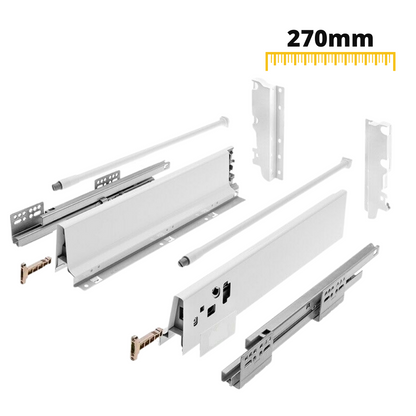 Sada systému zavírání zásuvek s tlumením, VYSOKÁ, V: 185 mm, bílá – 270mm – Furnica