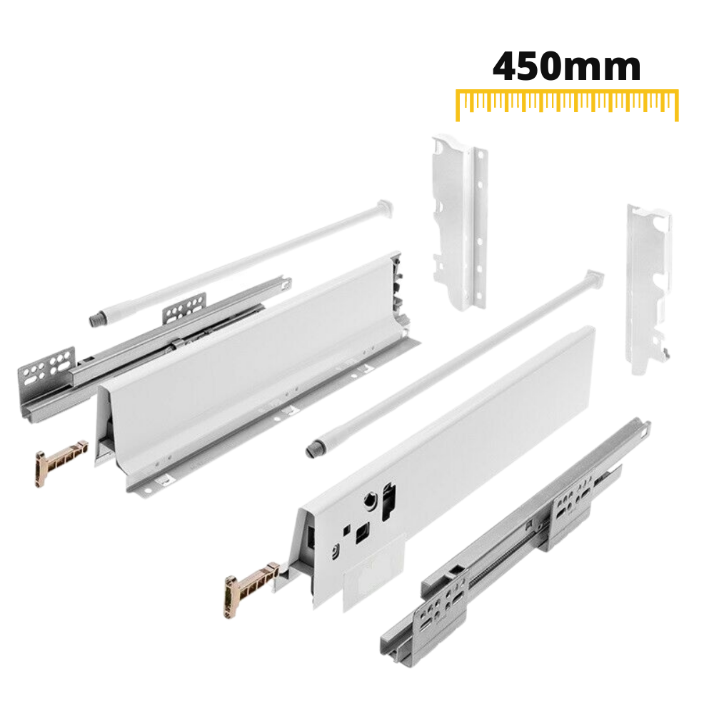 Sada systému zavírání zásuvek s tlumením, VYSOKÁ, V: 185 mm, bílá – 450mm – Furnica
