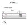 Skryté zavírání zásuvkových lišt s tlumením, 3/4 výsuv - 300 mm