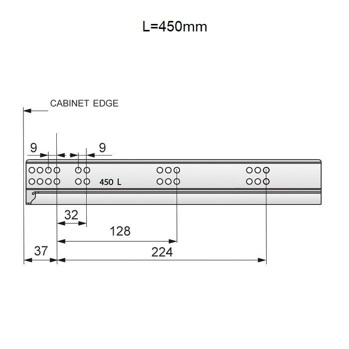 Skryté zavírání zásuvkových lišt s tlumením, 3/4 výsuv - 450 mm