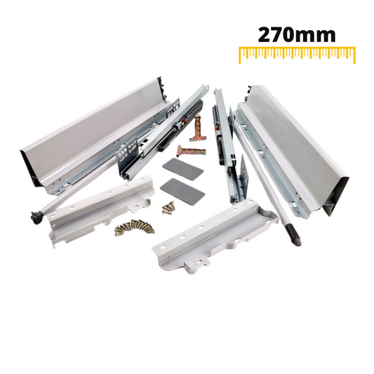 Systém zavírání zásuvky s tlumením, VYSOKÝ, V: 185 mm, stříbrný 270 mm