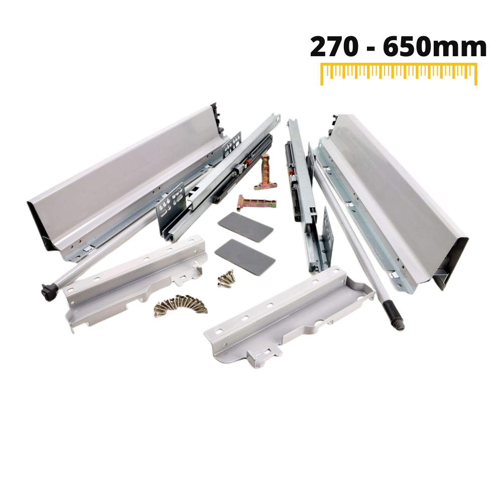Sada systému zavírání zásuvek s tlumením, VYSOKÁ, V: 185 mm, stříbrná (2) – Furnica