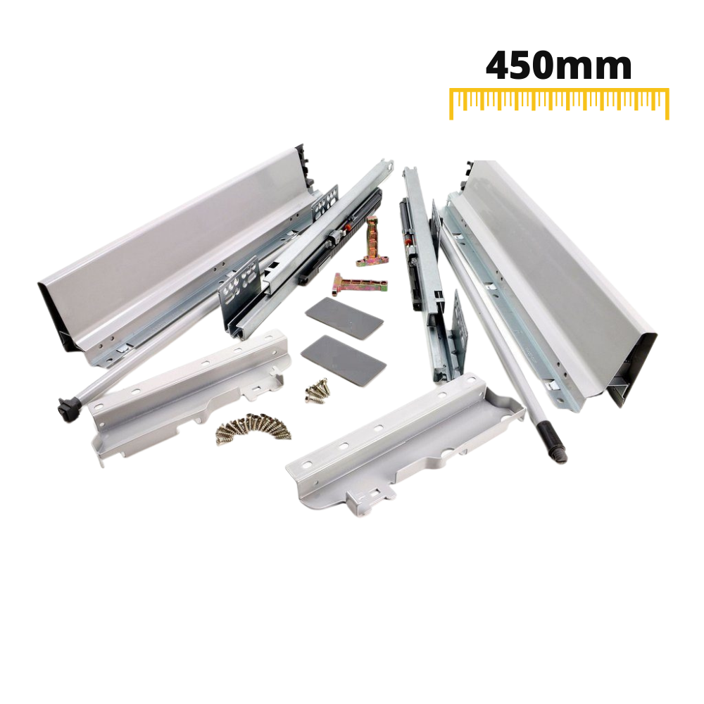 Sada systému zavírání zásuvek s tlumením, VYSOKÁ, V: 185 mm, stříbrná – 450mm – Furnica
