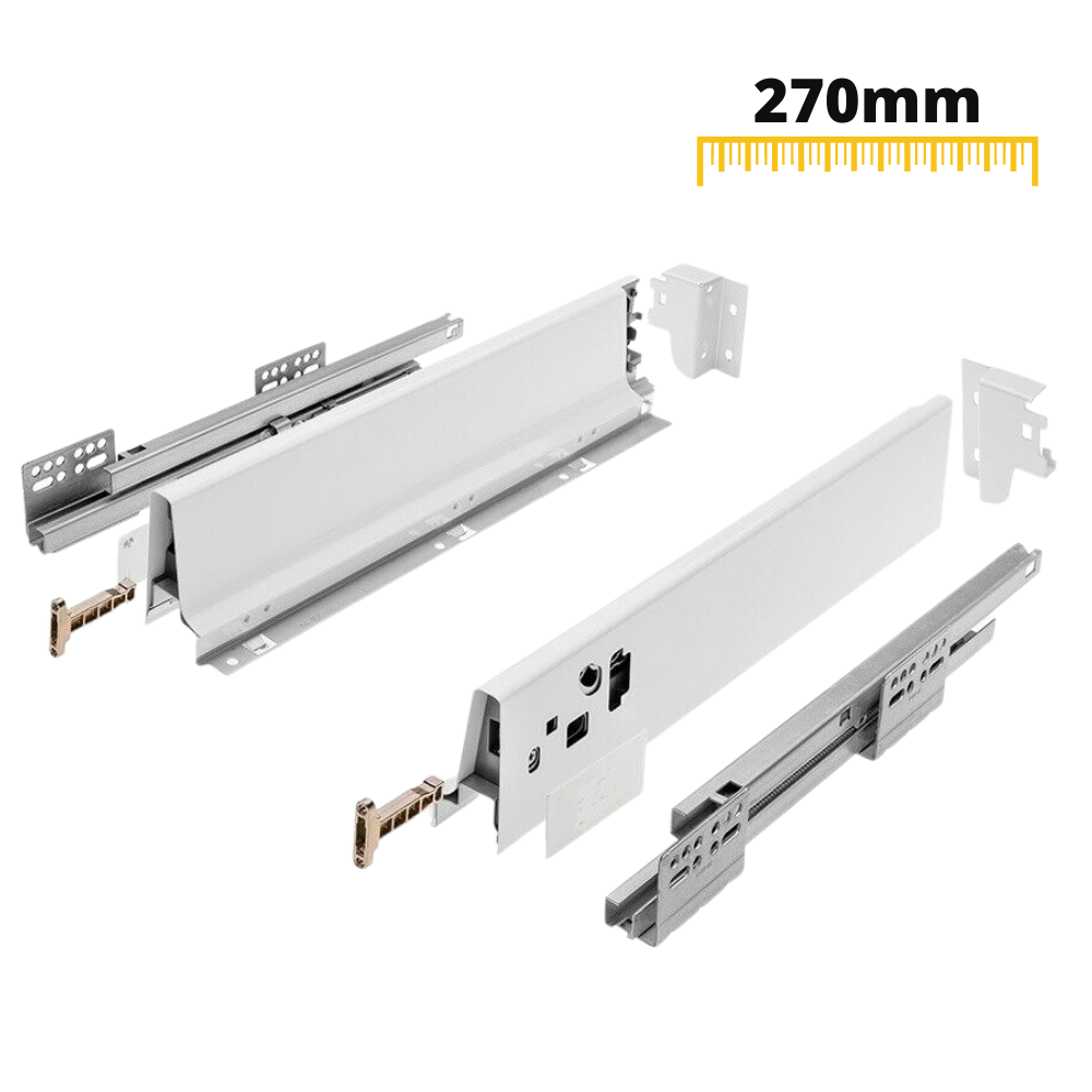 Systém zavírání zásuvky s tlumením, NÍZKÝ, V: 68 mm, Bílý 270 mm