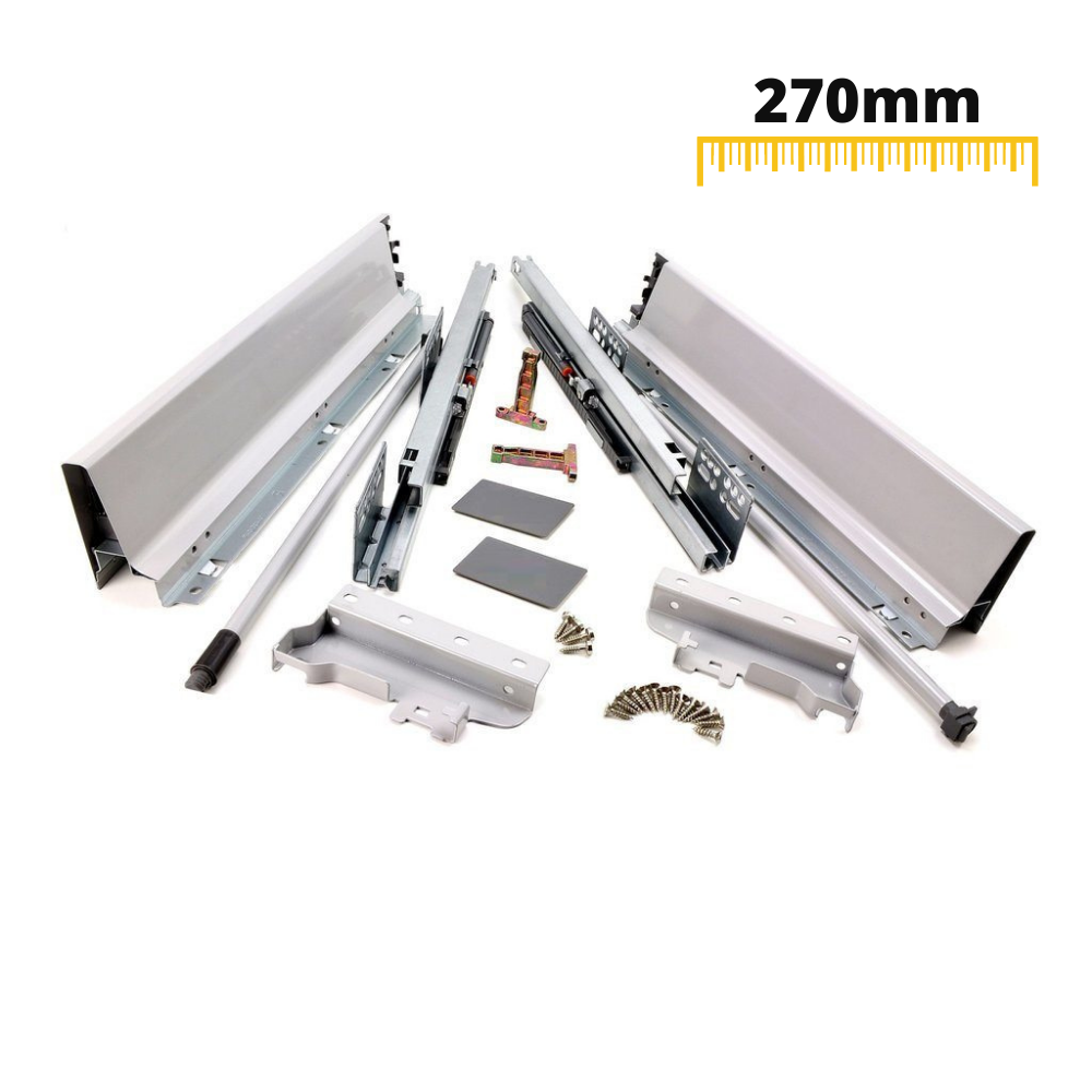 Sada systému zavírání zásuvek s tlumením, STŘEDNÍ, V: 142 mm, stříbrná (5) – Furnica