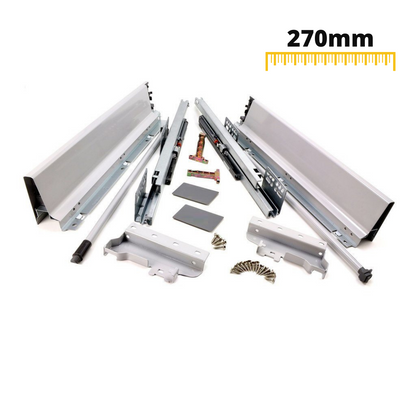 Sada systému zavírání zásuvek s tlumením, STŘEDNÍ, V: 142 mm, stříbrná (5) – Furnica