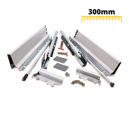 Sada systému zavírání zásuvek s tlumením, STŘEDNÍ, V: 142 mm, stříbrná (6) – Furnica