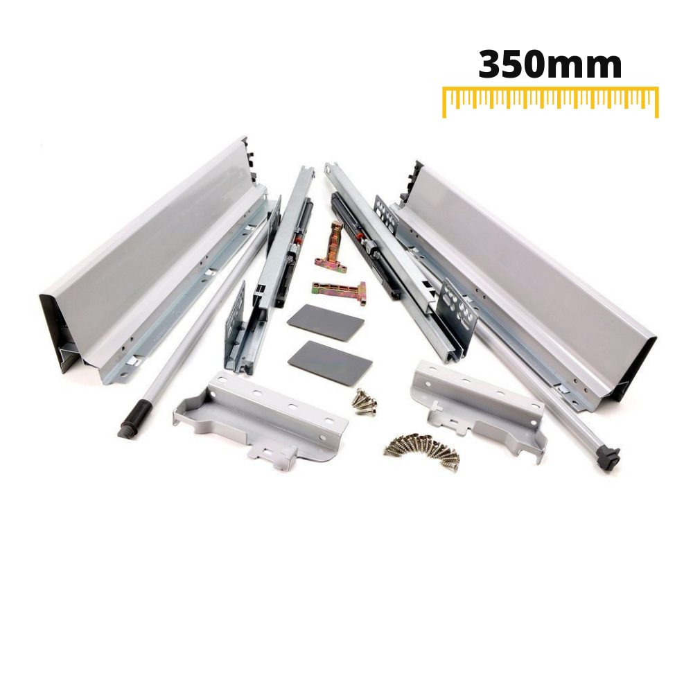 Sada systému zavírání zásuvek s tlumením, STŘEDNÍ, V: 142 mm, stříbrná (7) – Furnica