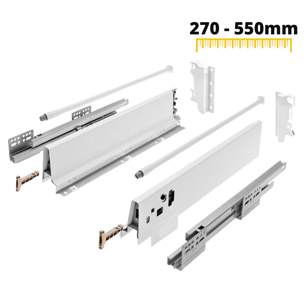Sada systému zavírání zásuvek s tlumením, STŘEDNÍ, V: 142 mm, Bílá (4) – Furnica