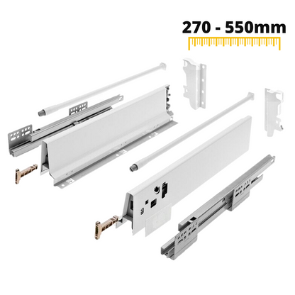Sada systému zavírání zásuvek s tlumením, STŘEDNÍ, V: 142 mm, Bílá (4) – Furnica